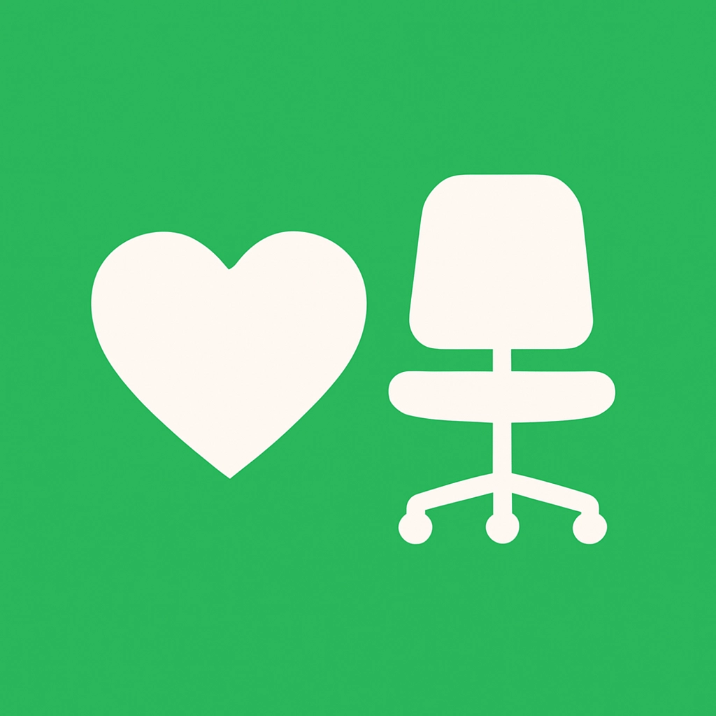 Logo de Oficina Saludable con icono de corazón y silla de oficina