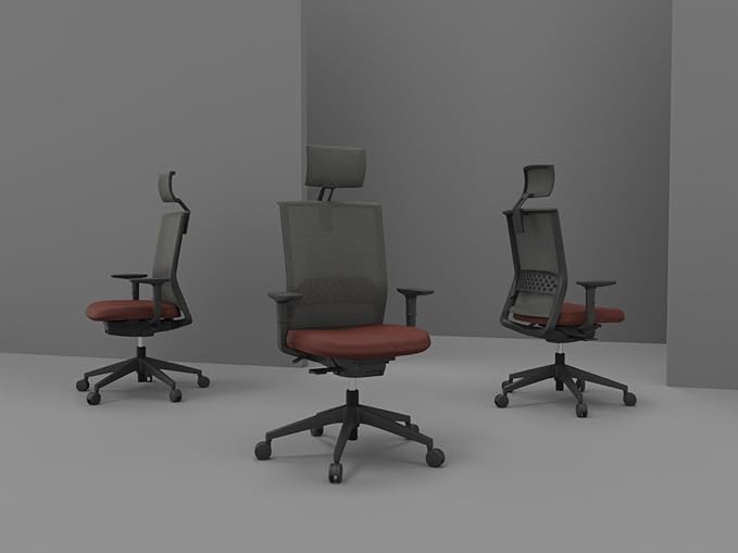 Silla ergonómica giratoria con reposacabezas vista desde distintos ángulos