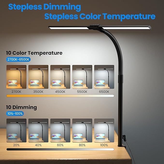 Lámpara de escritorio LED con 10 modos de temperatura de color y regulación de intensidad